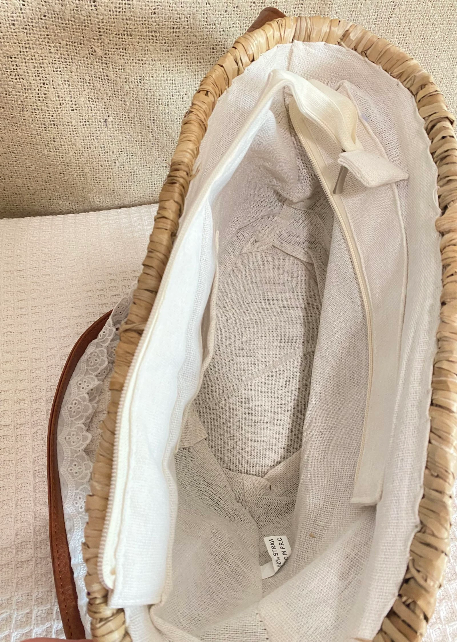 Bolso capazo de paja con encaje y polipiel camel – photo 7